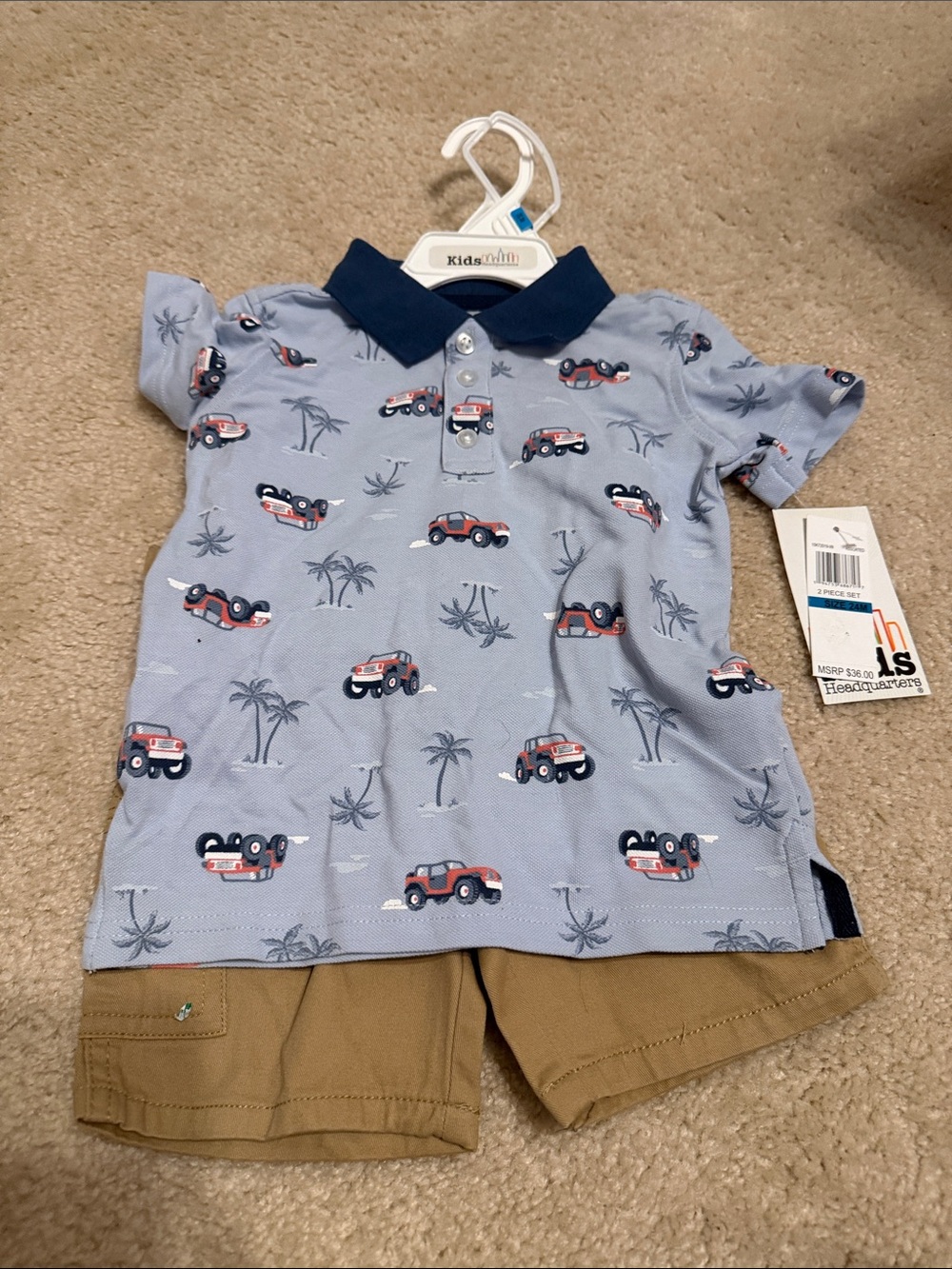 Blue Palm & Jeep Print Polo Shirt & short set for baby
